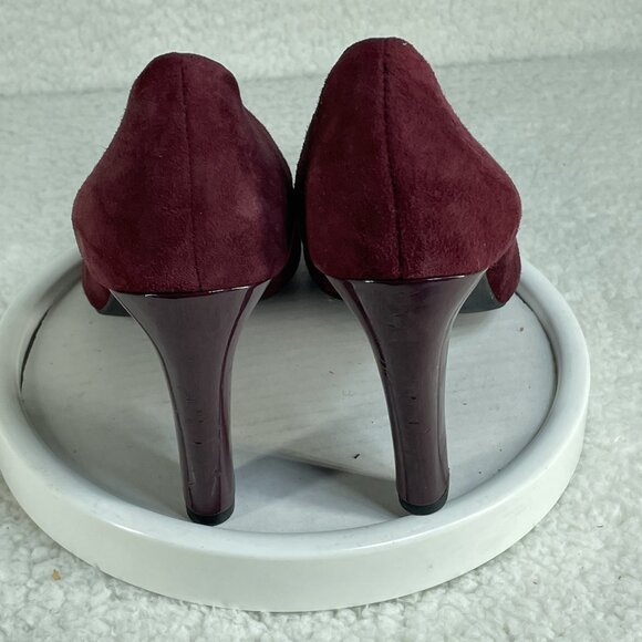 Franco Sarto Heels Womens Sz 8.5M Red Wine Suede Pumps 4 Inch Heels Leather - Picture 4 of 8